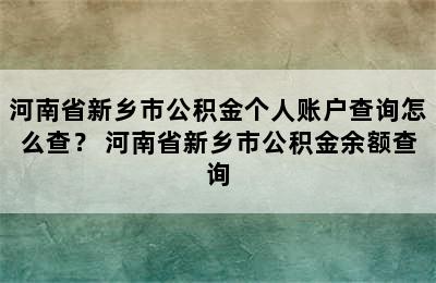 河南省新乡市公积金个人账户查询怎么查？ 河南省新乡市公积金余额查询